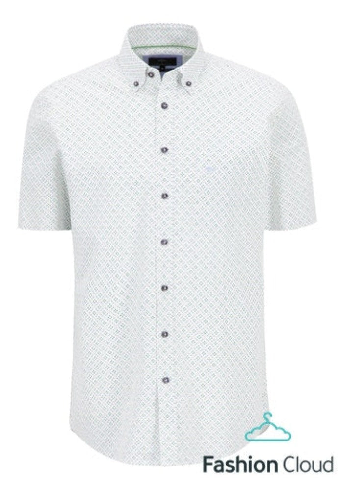 Fynch Hatton Short Sleeved Button Down Collar Printed Casual Shirt